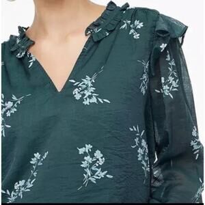 NWOT J. Crew Green Floral Ruffle Collar Long Sleeve Top Size Small